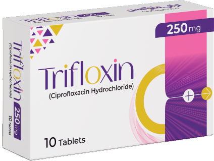 Trifloxin (Ciprofloxacin) 250 mg tablets pack, marketed by Trion Pharmaceutical