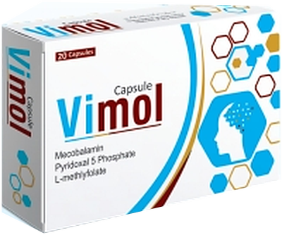 Vimol (Mecobalamin + Pyridoxal-5-Phosphate + L-Methylfolate) Capsules pack, marketed by Trion Pharmaceutical